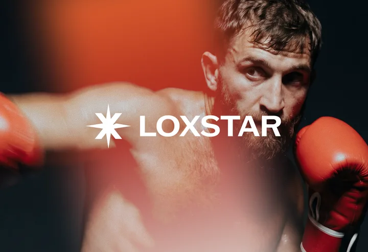 The white Loxstar logo overlays a boxer wearing red gloves against an orange and black background.