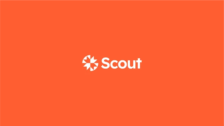 White Scout wordmark and geometric symbol centred on an orange background.